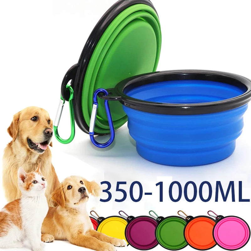 Gourde & Gamelle Pliable 2-en-1 pour Animaux : Distributeur d'Eau et Croquettes Portable avec Mousqueton pour Randonnée et Voyage