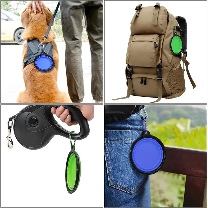 Gourde & Gamelle Pliable 2-en-1 pour Animaux : Distributeur d'Eau et Croquettes Portable avec Mousqueton pour Randonnée et Voyage