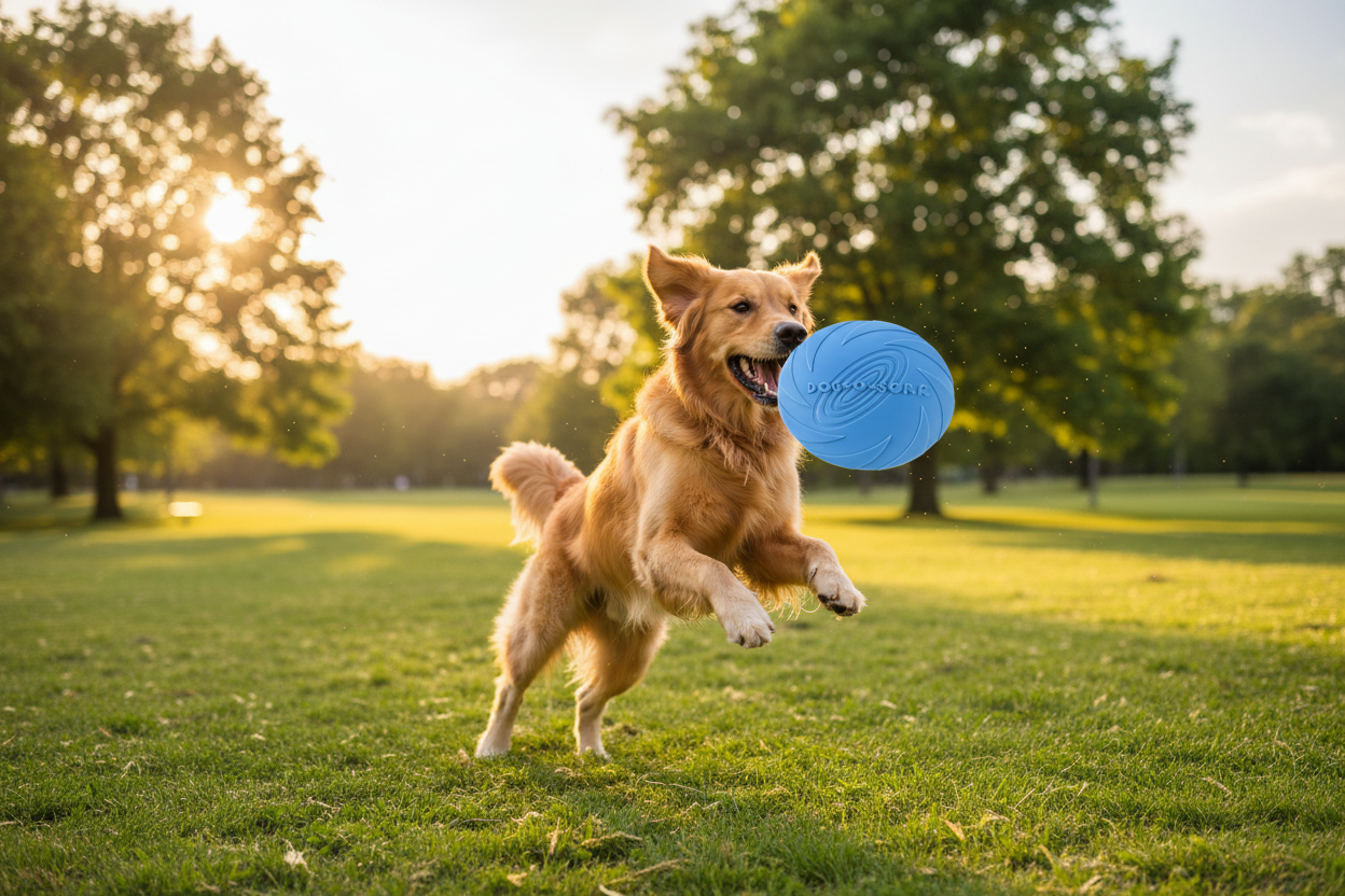 Chien jouant avec le frisbee en extérieur