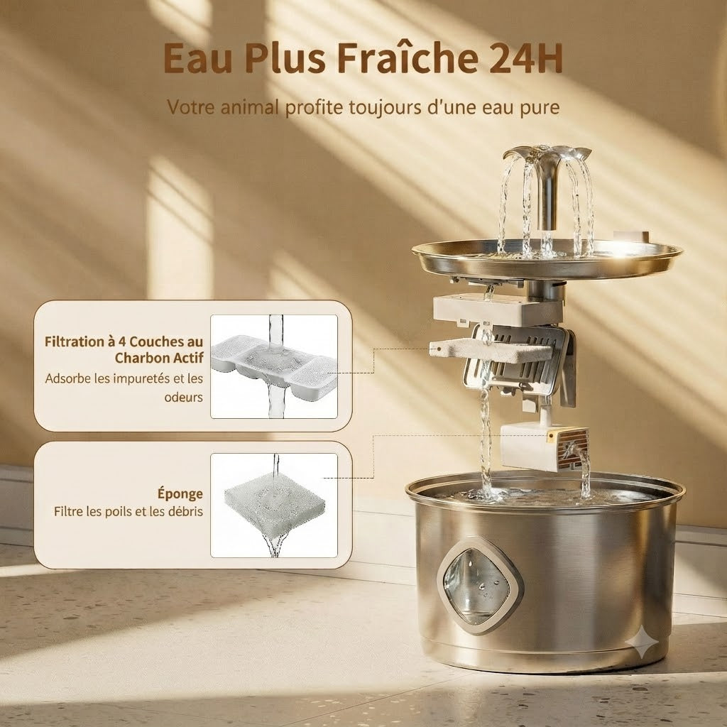 3.2L Stainless Steel Automatic Cat Fountain: Pure Water, Silent, with Full Filtration System