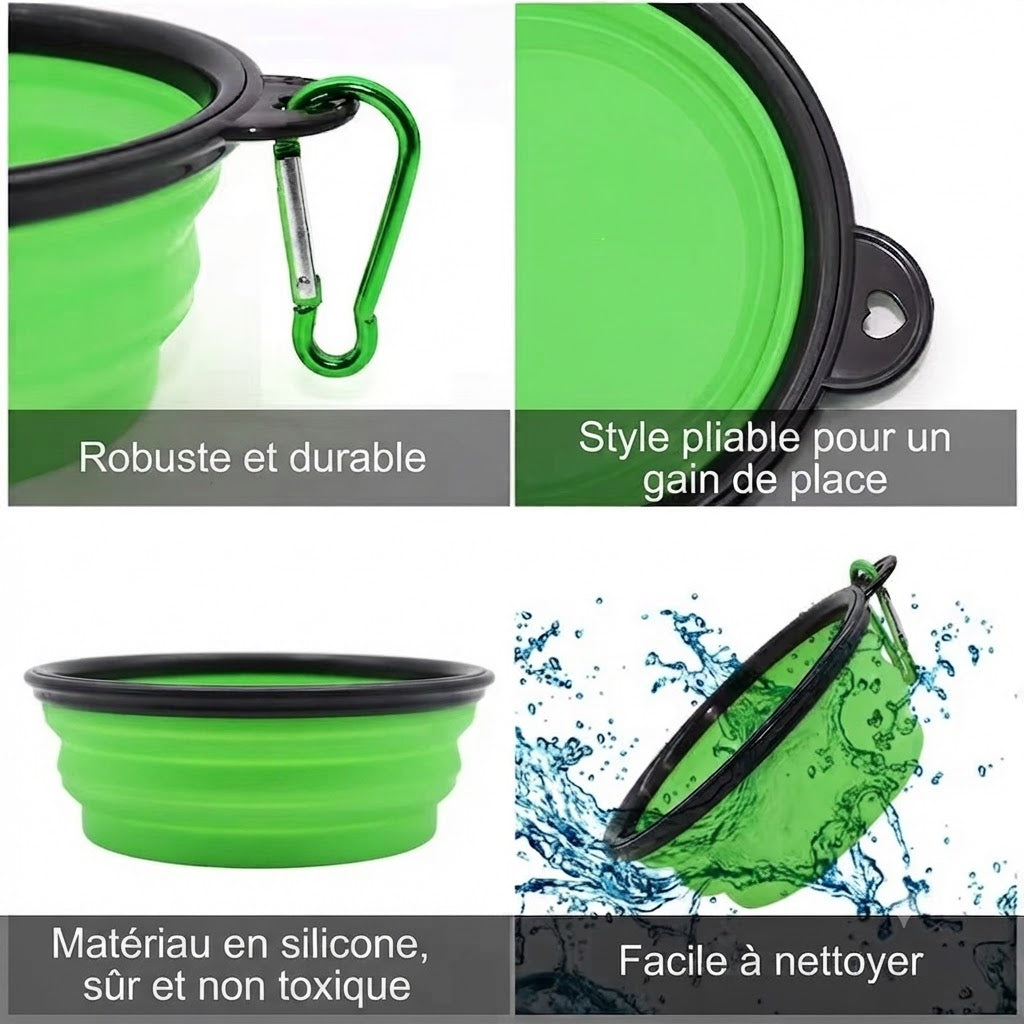 Gourde & Gamelle Pliable 2-en-1 pour Animaux : Distributeur d'Eau et Croquettes Portable avec Mousqueton pour Randonnée et Voyage