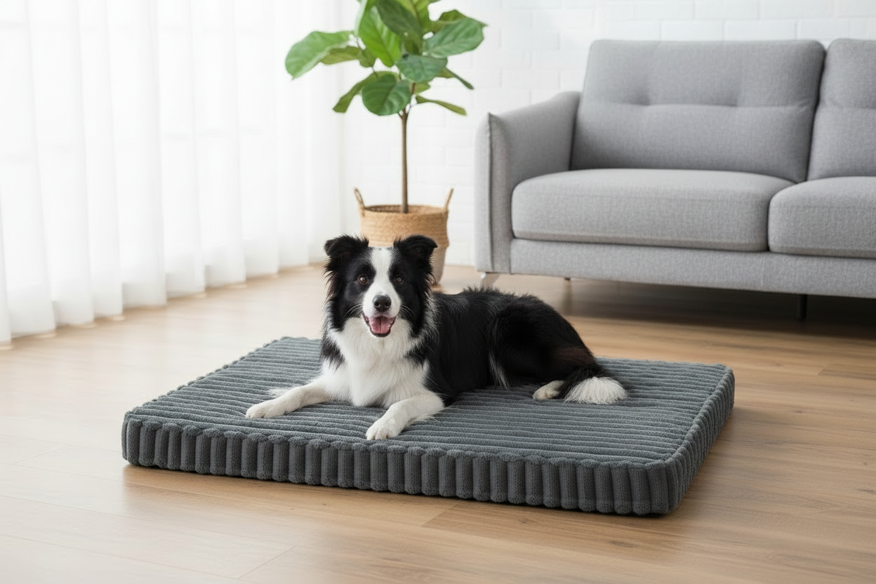 Matelas orthopédique chien ambiance salon
