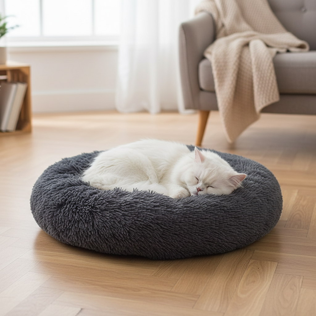 Panier rond chat ambiance cosy